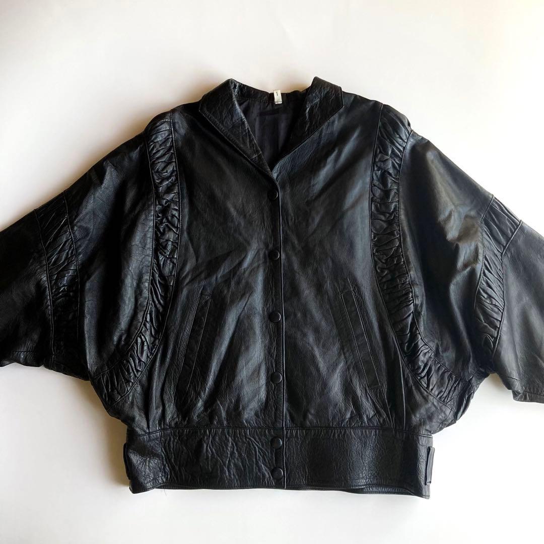 ブラック レザージャケット euro vintage 80s90s