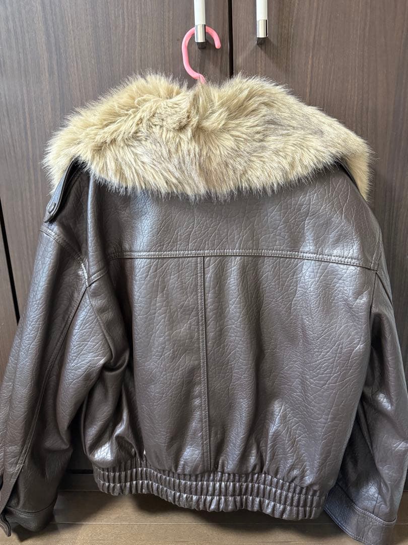 ZARA ブラウンレザージャケット ファー襟付き