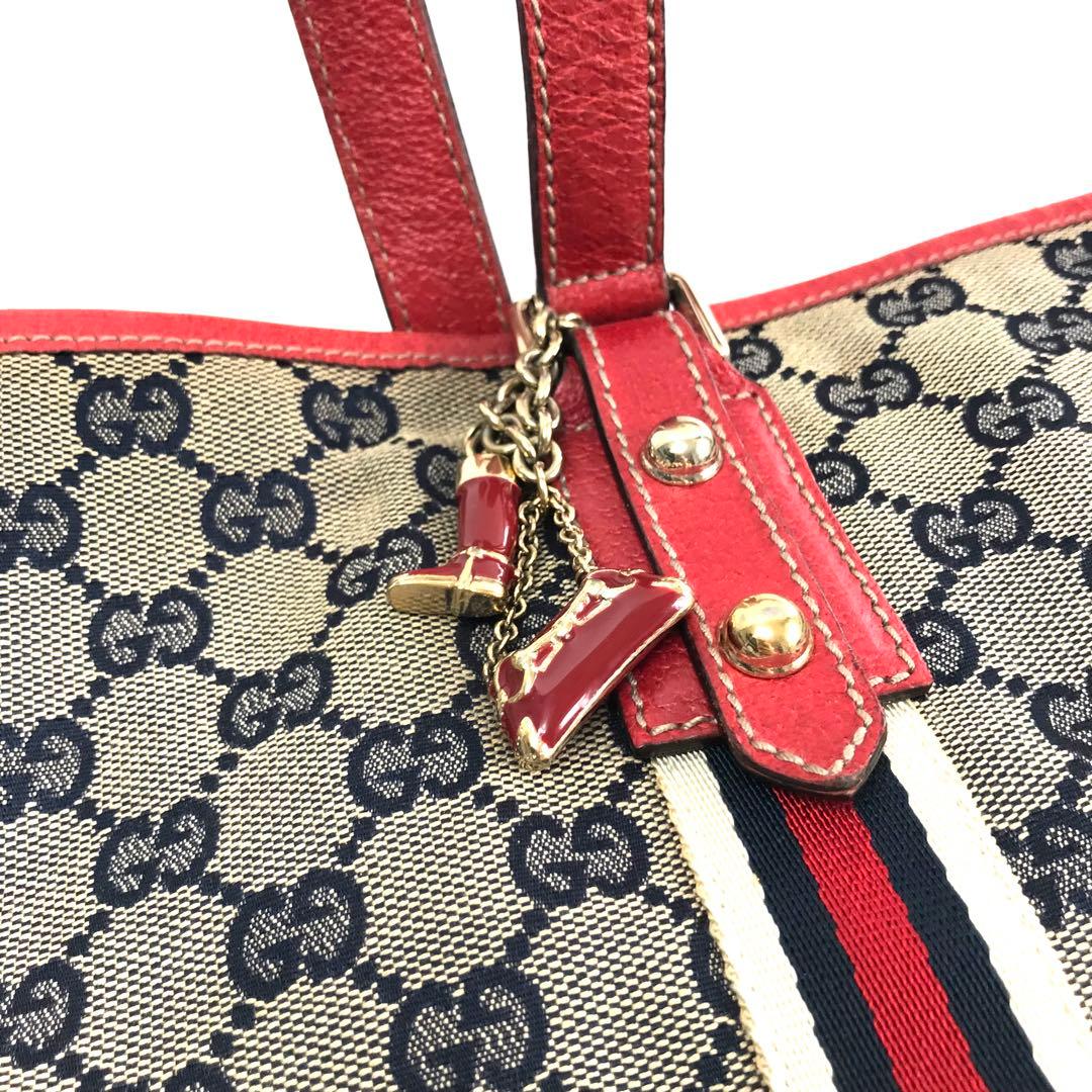 グッチ GUCCI GGトートバッグ レッド キャンバス シェリーライン