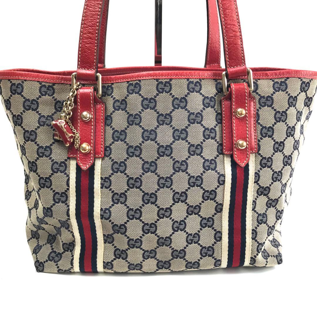グッチ GUCCI GGトートバッグ レッド キャンバス シェリーライン