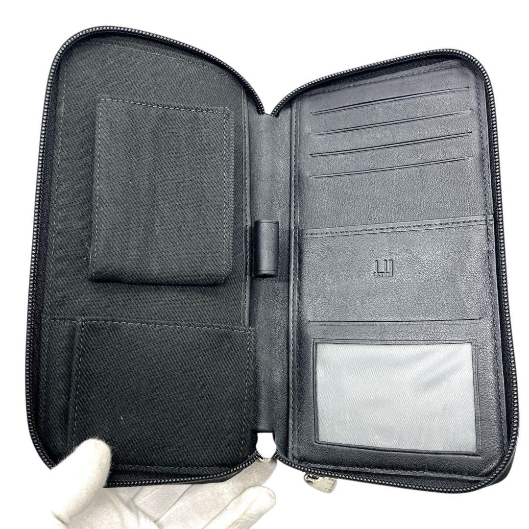 ダンヒル オーガナイザー 長財布 ラウンドファスナー レザー ブラック