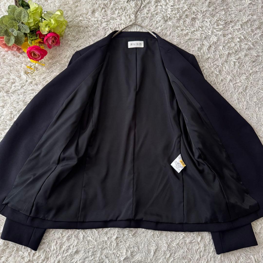 プラステ PLST セットアップ パンツスーツ ノーカラー ウエストゴム 濃紺
