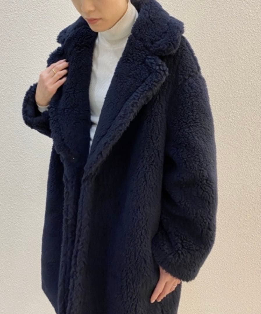 新品★セオリーリュクス★ネイビー ボア パイルチェスターコート テディベアコート