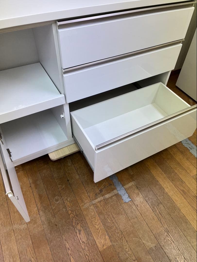 大型家具 三幸 キッチンボード 食器棚 レンジボード 白家具