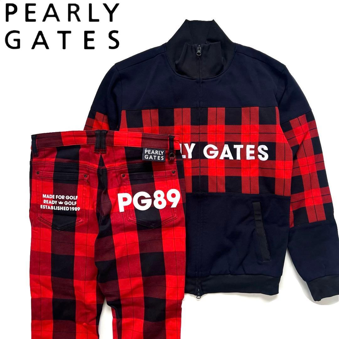 パーリーゲイツ　セットアップ　チェック柄　ジャケット　パンツ　メンズ　ゴルフ　赤