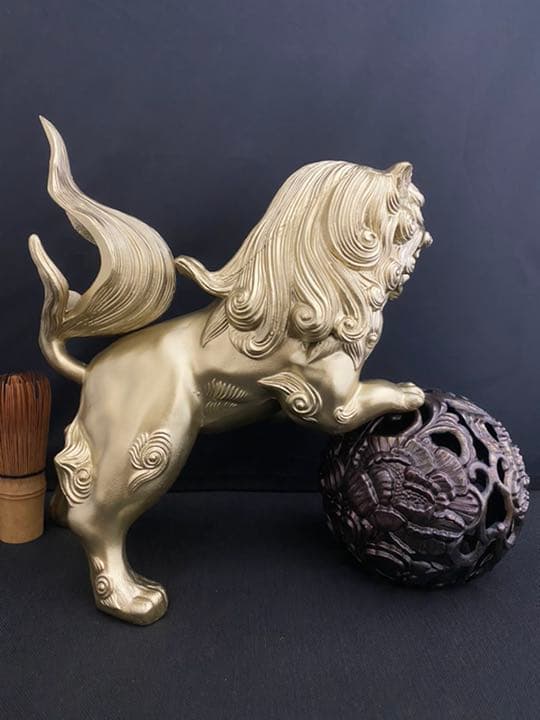 獅子 シーサー 玉 金属製 彫刻 置物 開運 風水 骨董 古美術 インテリア