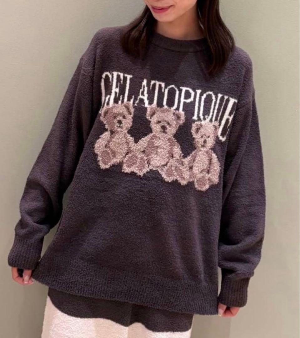 新品♡ジェラートピケ♡ モチーフジャガードプルオーバー&ロングパンツセット　ベア