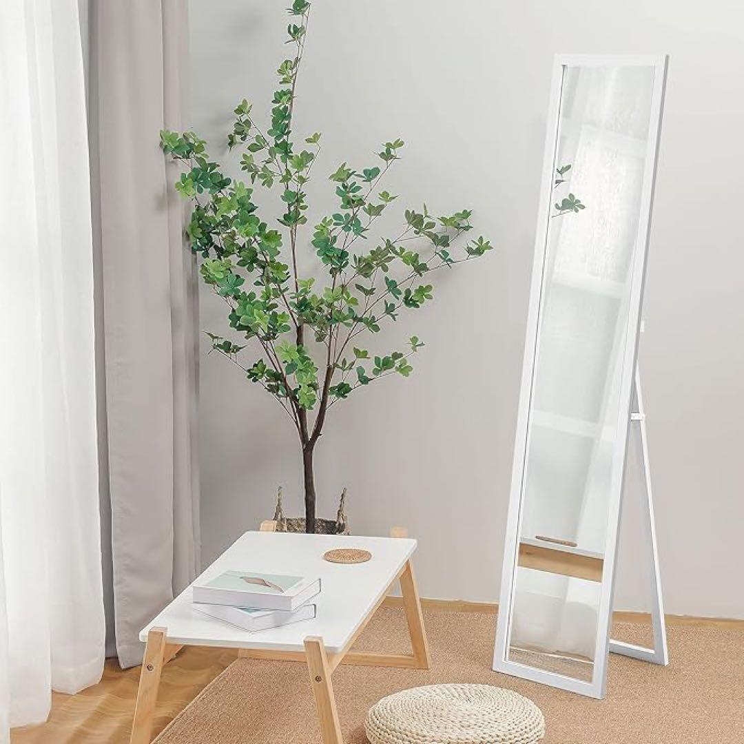 全身ミラー スタンドミラー鏡 木目調姿見 鏡 飛散防止140*30cm ホワイト