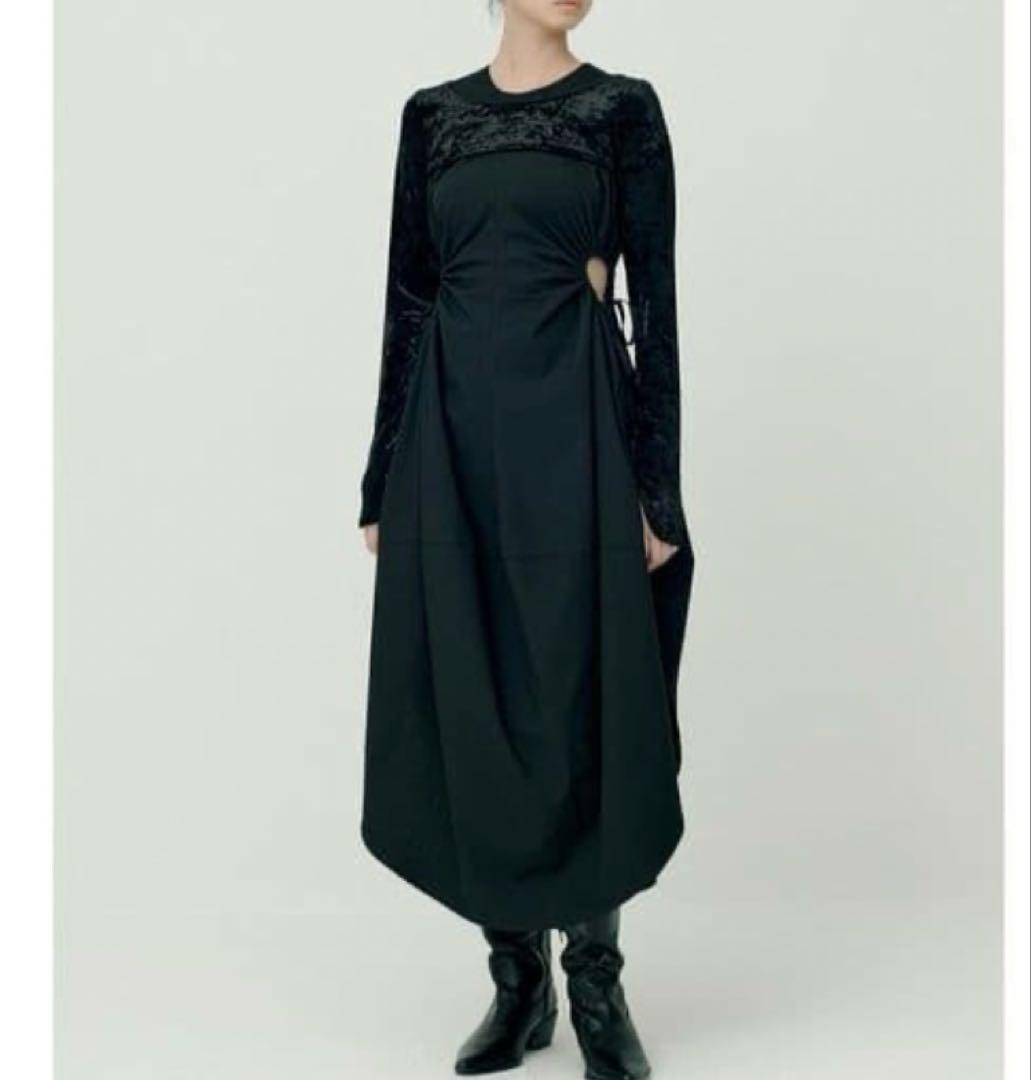 SORIN TR Stretch Velour Sleeves Dress 黒