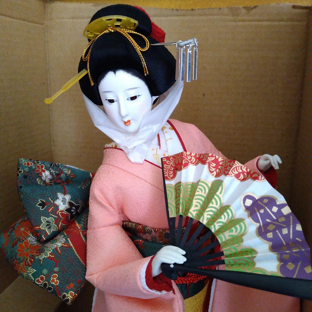 日本人形　着物　ピンク　扇　芸者　舞妓