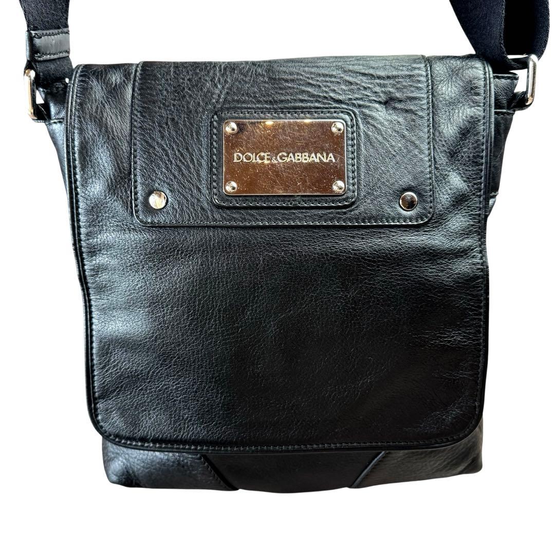 【美品】DOLCE&GABBANA　ショルダーバッグ　メッセンジャー　レザー　黒