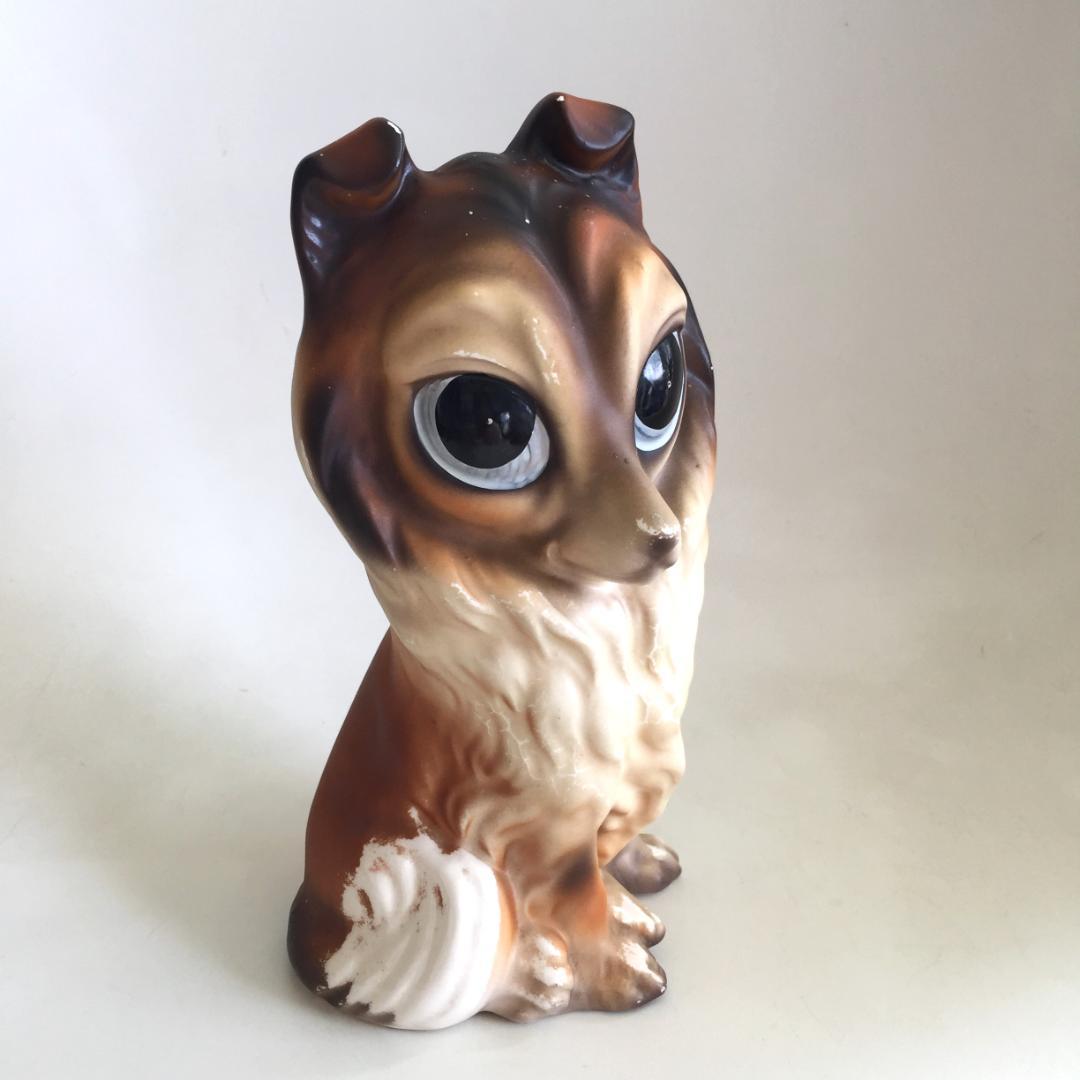 ビンテージ Norleans製 Big eye Dog 置物 陶器 犬 コリー