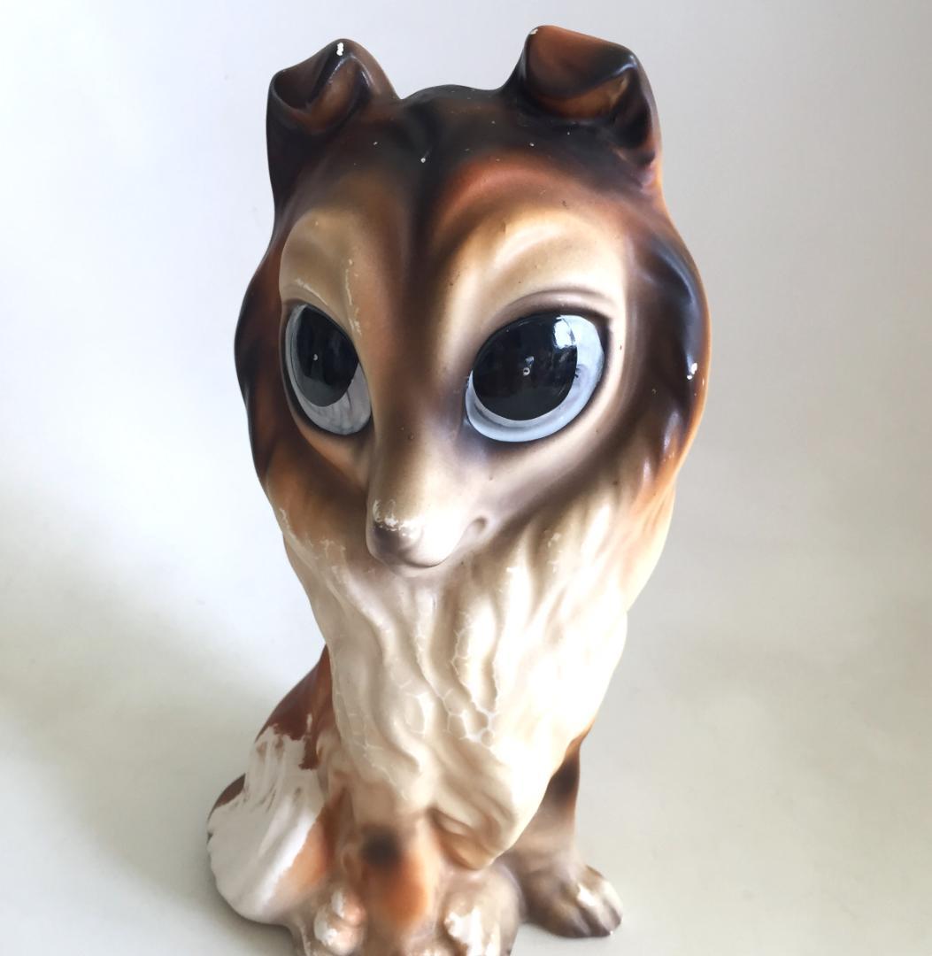 ビンテージ Norleans製 Big eye Dog 置物 陶器 犬 コリー