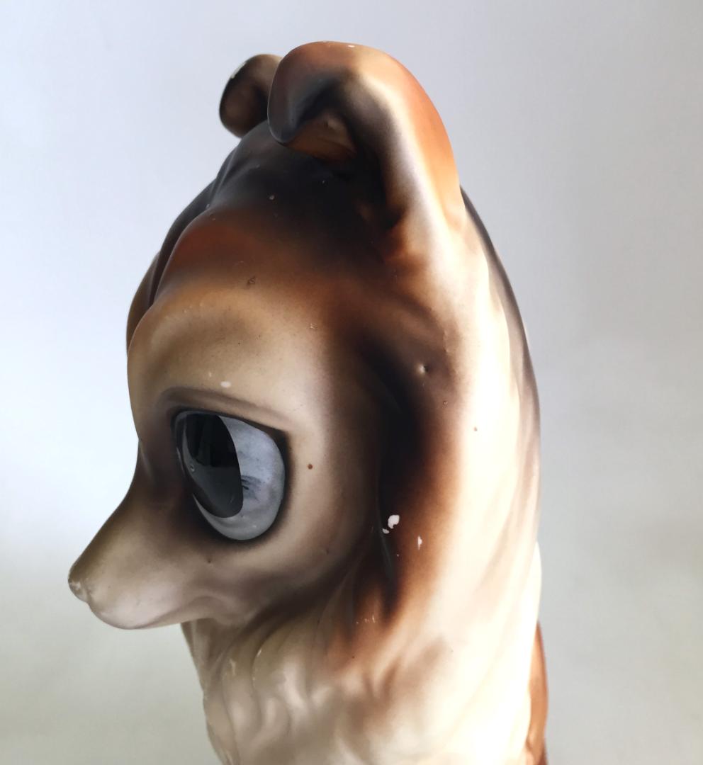 ビンテージ Norleans製 Big eye Dog 置物 陶器 犬 コリー