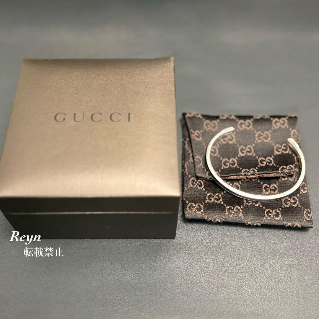 [新品仕上済] GUCCI シルバー 925 レザー バングル ブレスレット