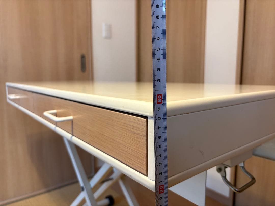 昇降式ホワイト 引き出し付き　テーブル　110cm×50cm