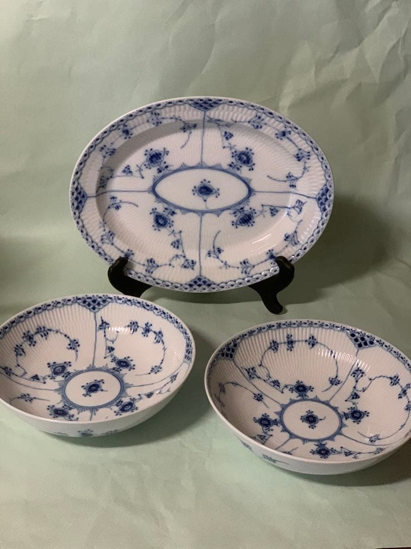 はたこ、ブルーフルーテッドハーフレースシリーズ3点セット。