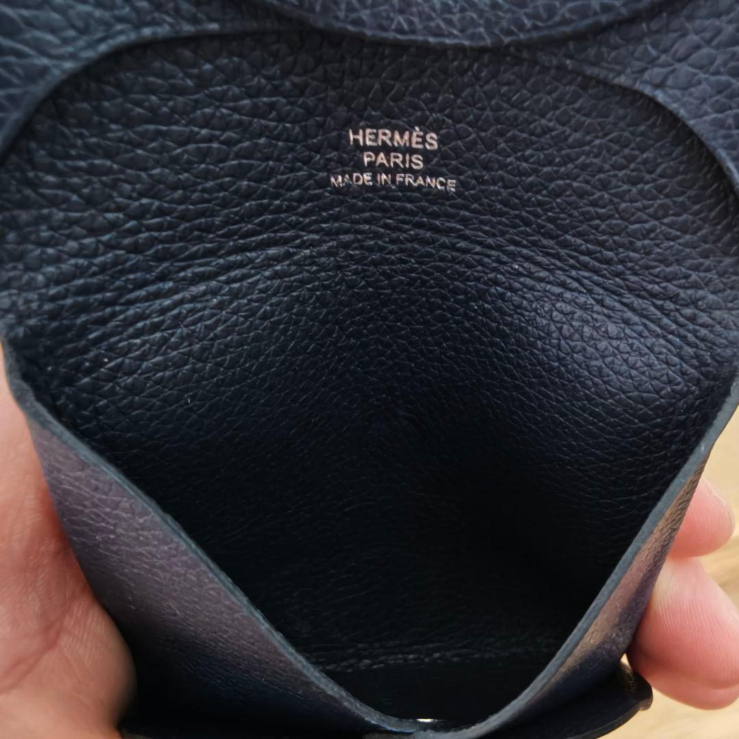 【美品】エルメスHERMES バスティア ケース ネイビー レザー