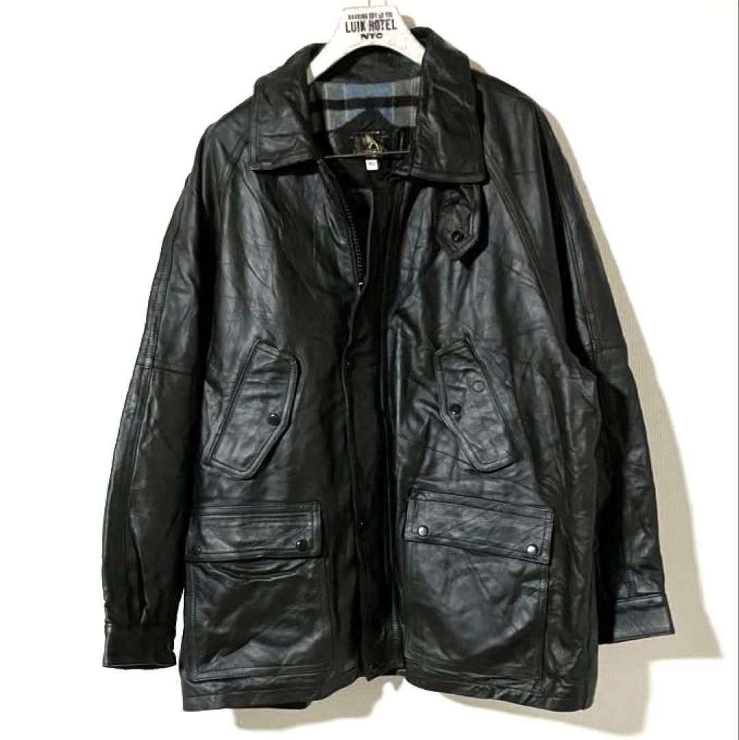 90s ビンテージ フランス製 レザー カバーオール カーコート バイソンスキン