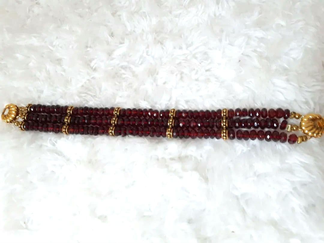 天然石　ボタンカット　ガーネット　ブレスレット