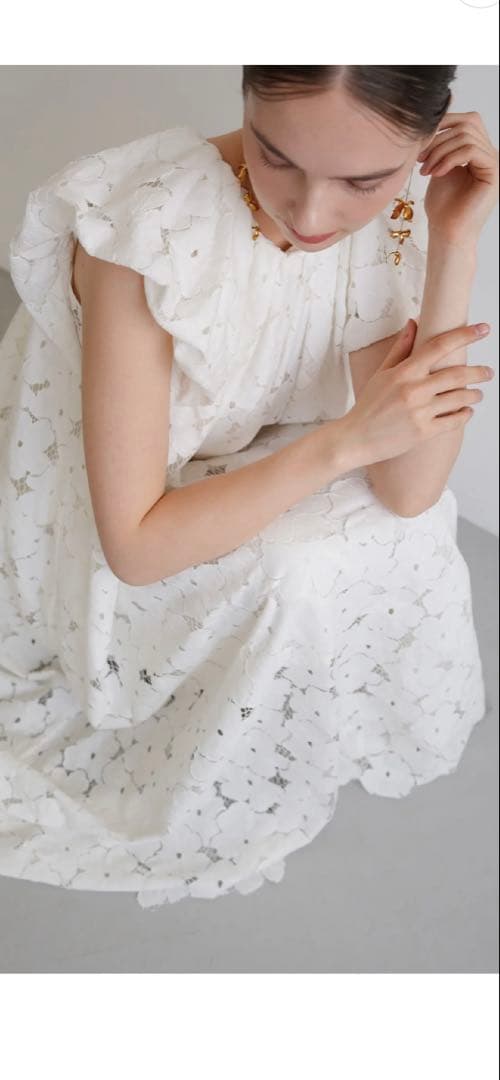 ワンピース Acka. flower lace drape one-piece