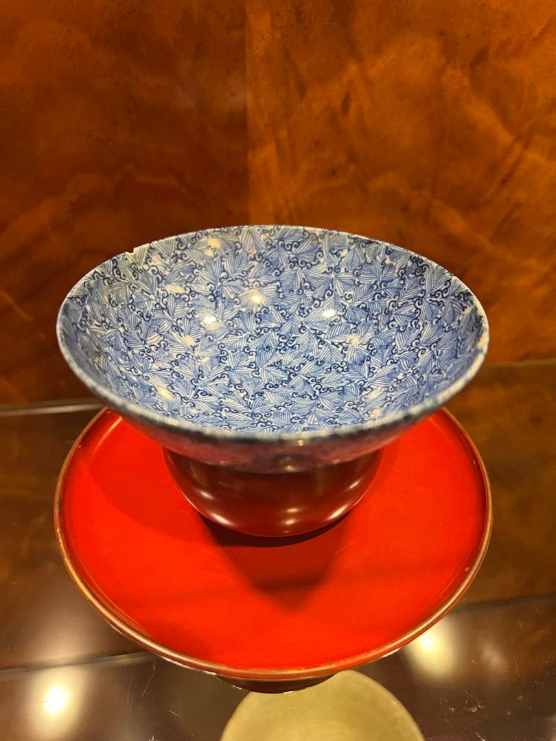 中国染付お碗東雲堂製明治？日本製お茶碗名品アンティーク唐物古美術品骨董江戸青磁