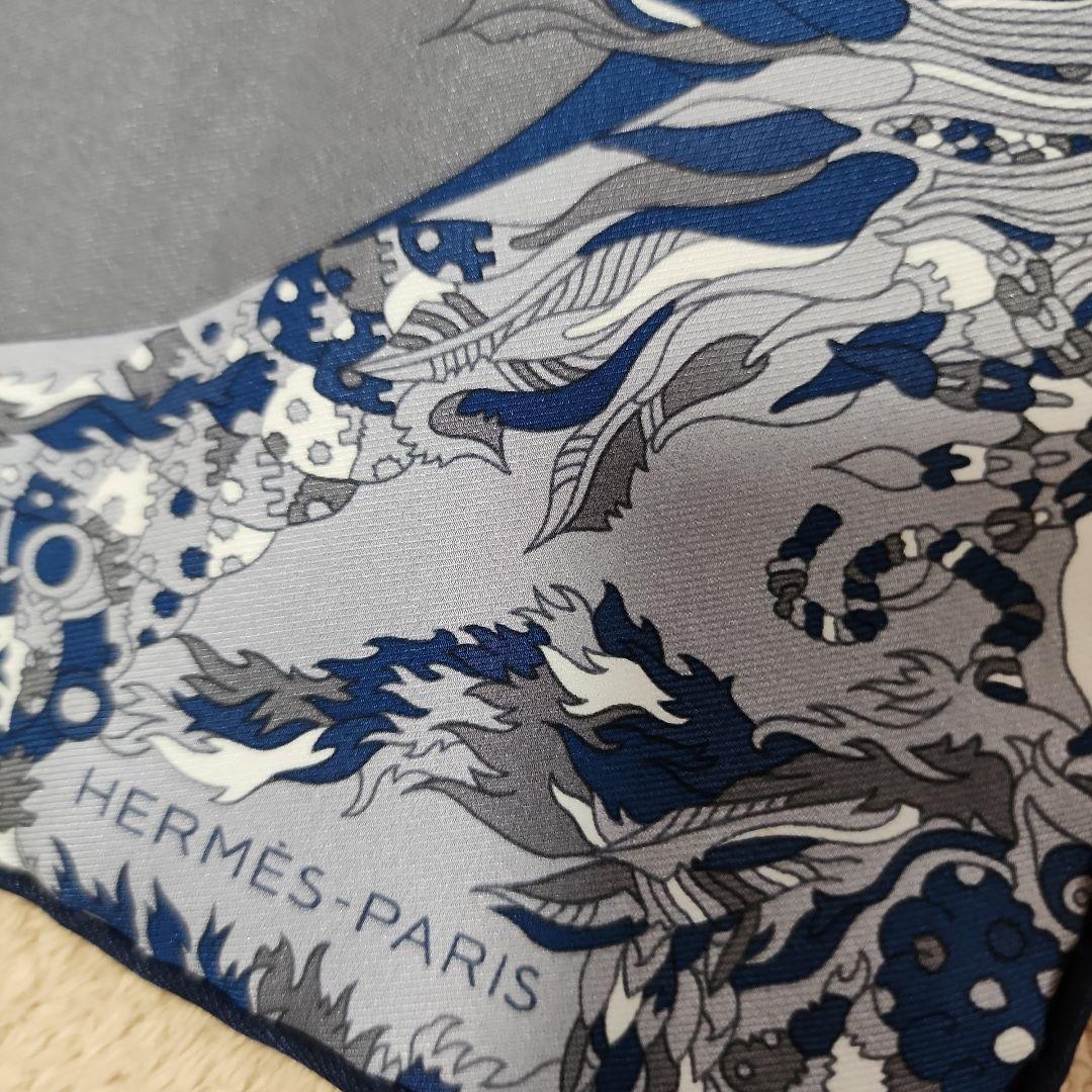 美品・box付【HERMES】ガヴロッシュ ブルー カレ45 エルメス スカーフ