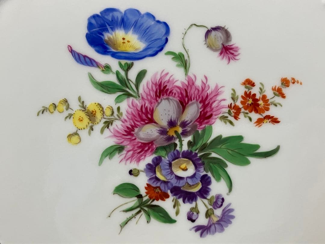 古マイセン プレート 7つの花 金彩Meissenアンティーク