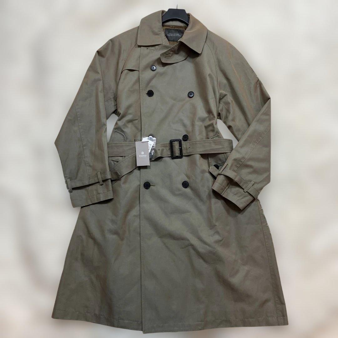 新品未使用タグ付き ナノユニバース トレンチコート ロング丈 腰ベルト カーキM
