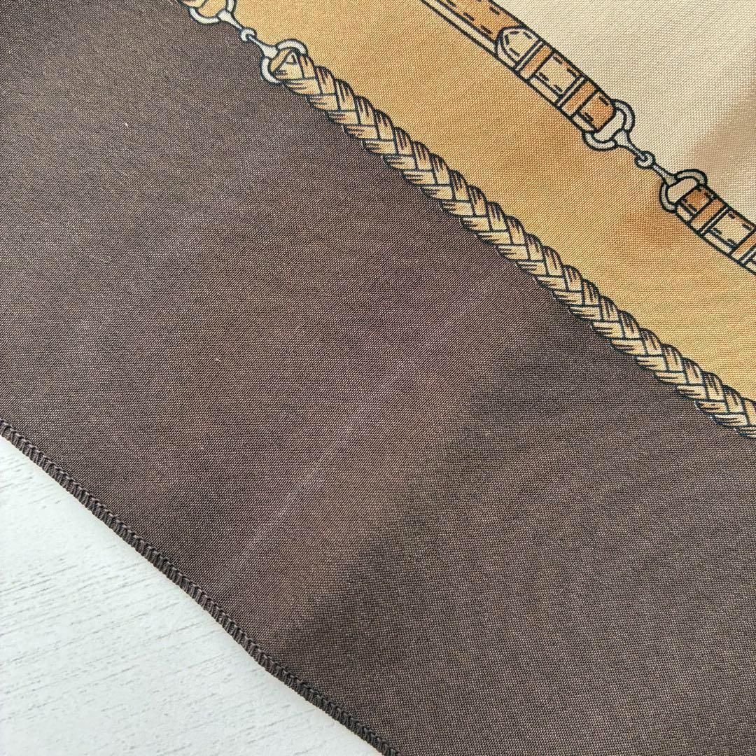 【美品】CELINE セリーヌ スカーフ 馬具モチーフ ブラウン系 116×26