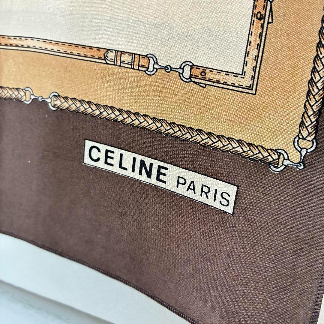 【美品】CELINE セリーヌ スカーフ 馬具モチーフ ブラウン系 116×26