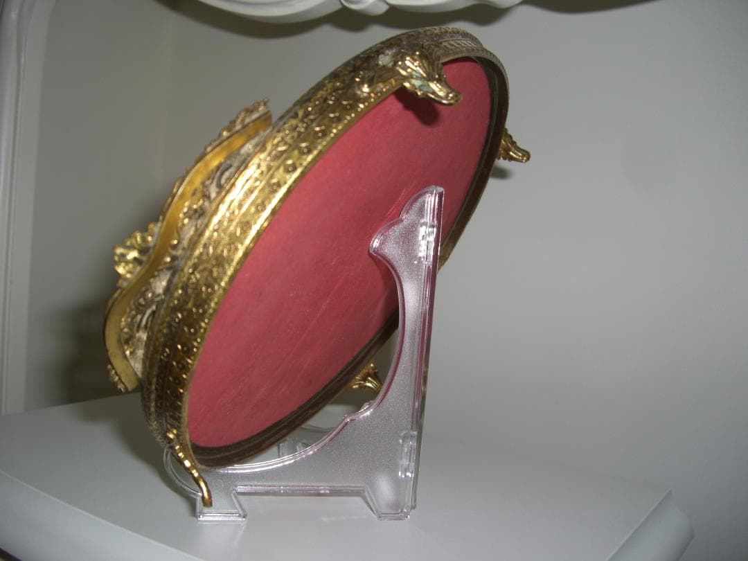 レア希少★プチポワン★ブラック×刺繍ガラスドレッシングトレー★アンティーク品