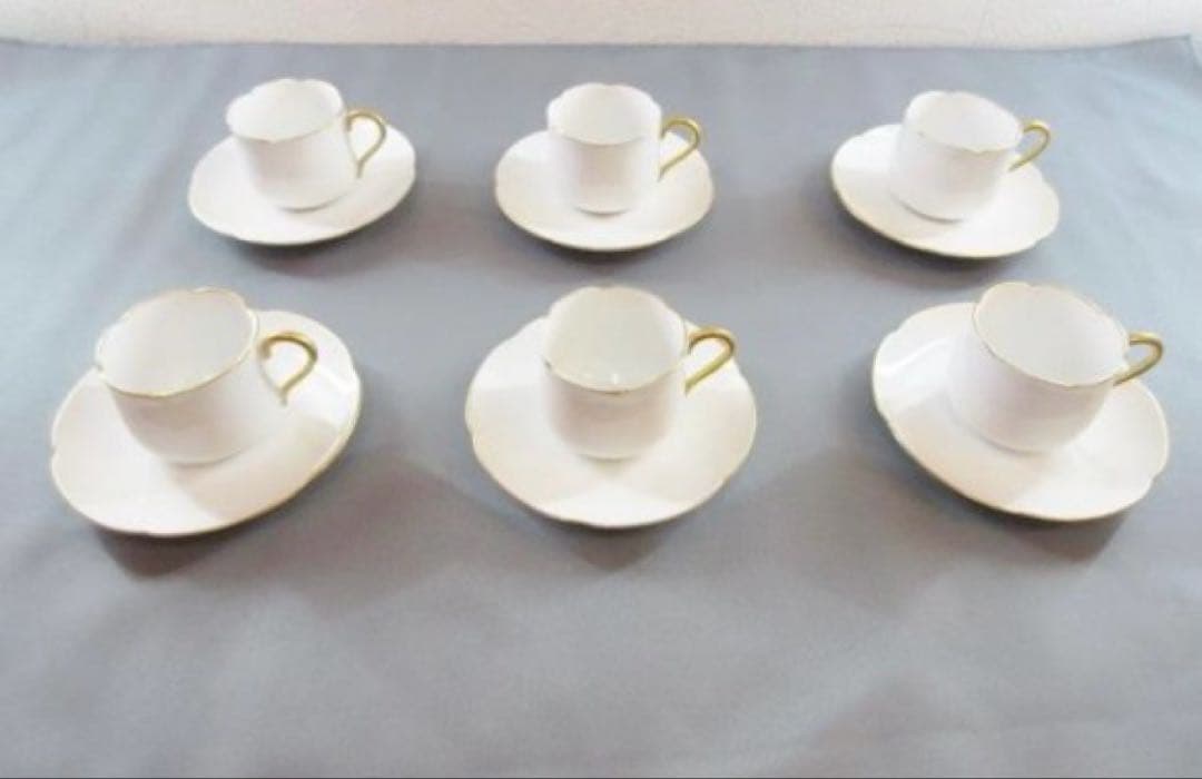 特価◆大倉陶園◆デミタスカップ&ソーサー/ゴールドライン/6脚セット/ホワイト白