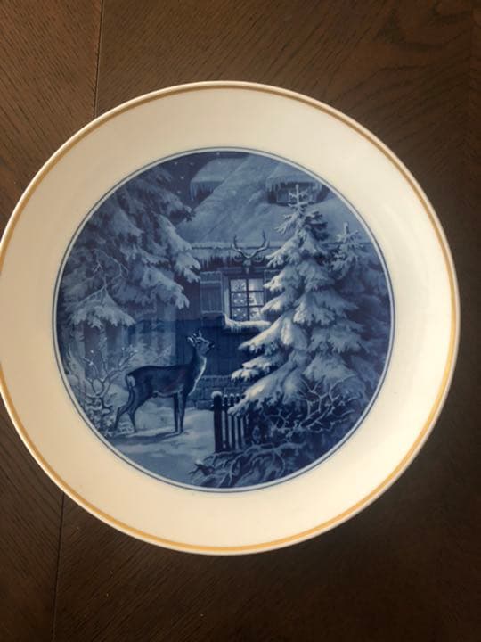 Meissenマイセン◆イヤープレート1955年「狩人の家と鹿」