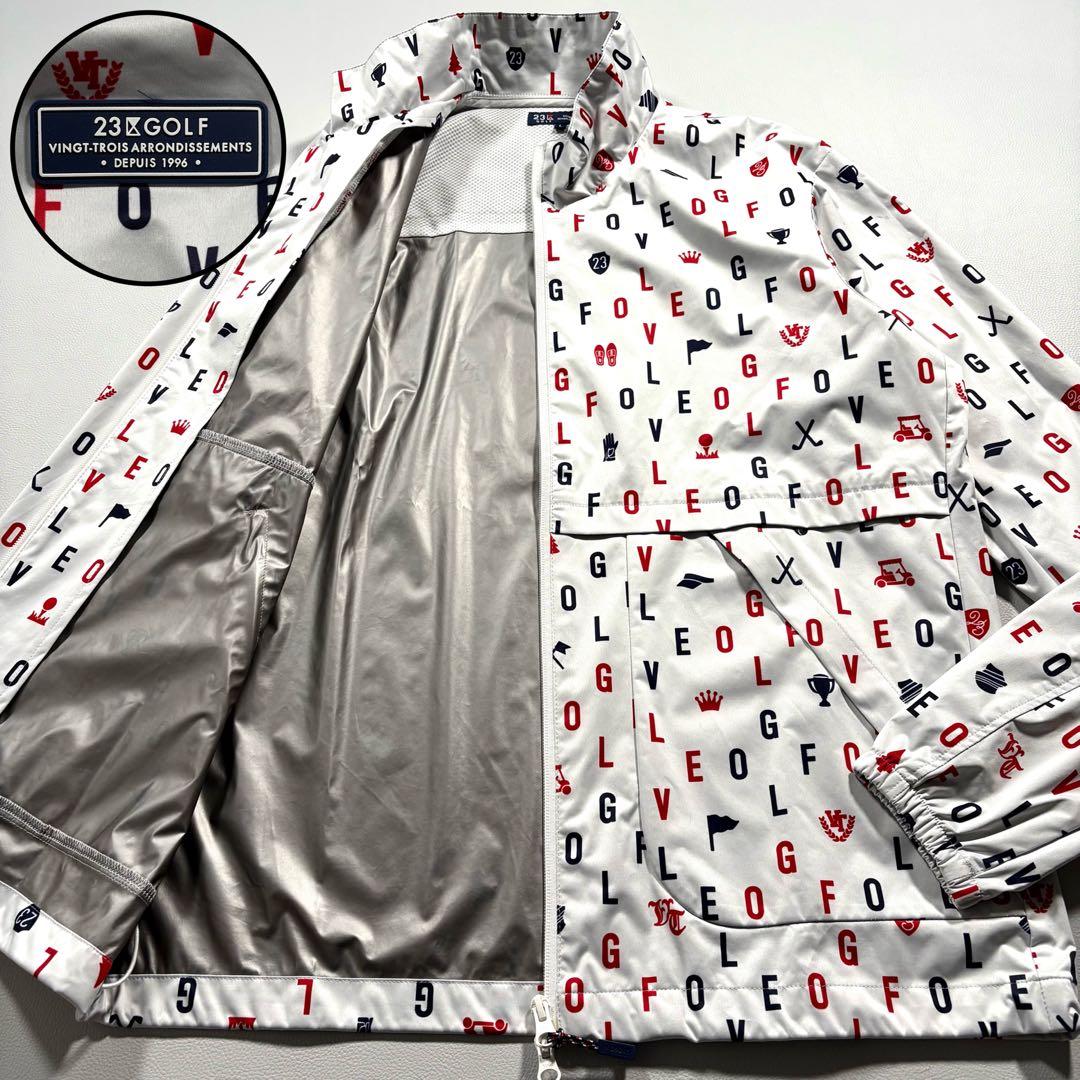 未使用級 L 23区ゴルフ 蓄熱 総柄 ジップアップジャケット ゴルフ