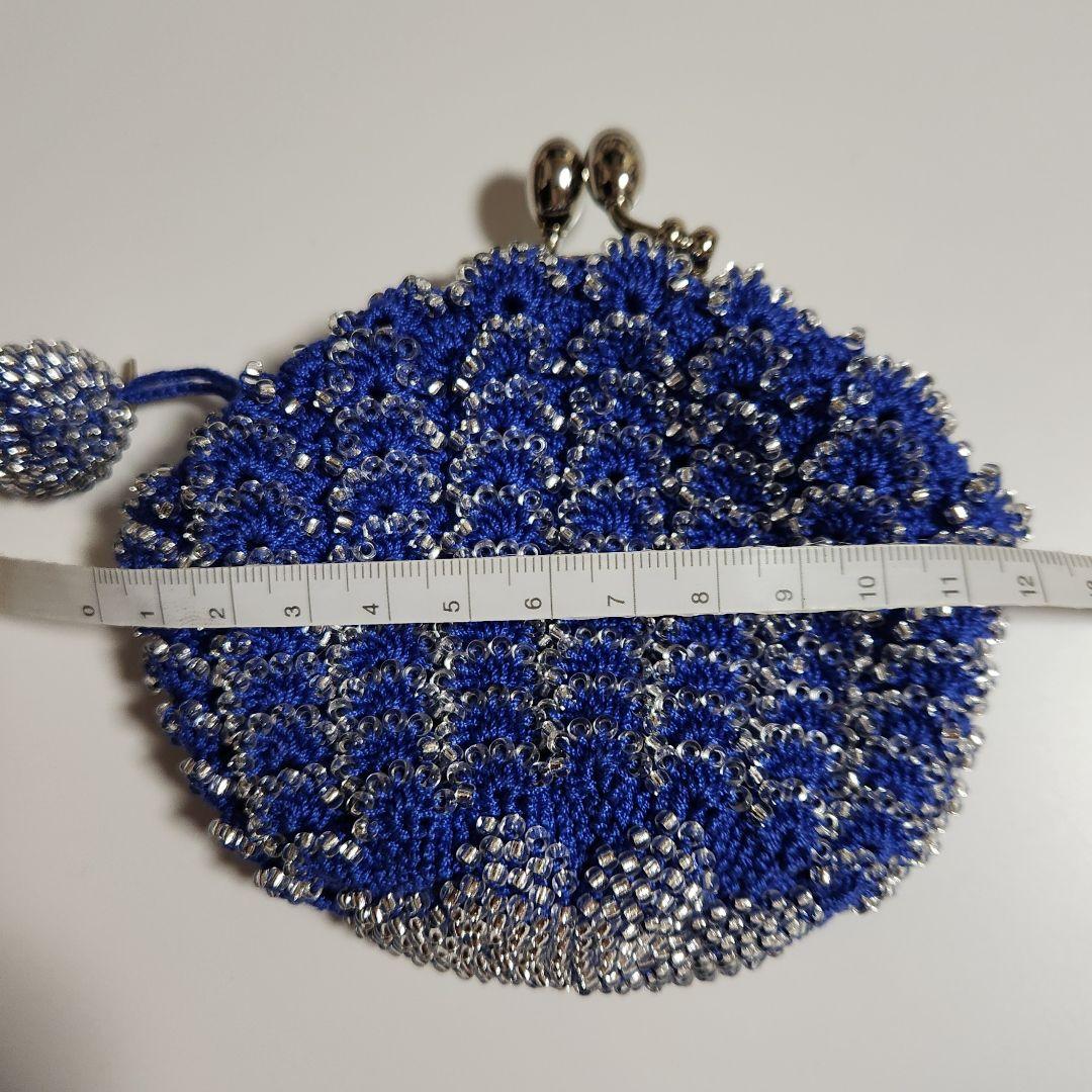 新品未使用　kinaka キナカ　ガラスビーズ　がま口　財布　小物入　青　ブルー