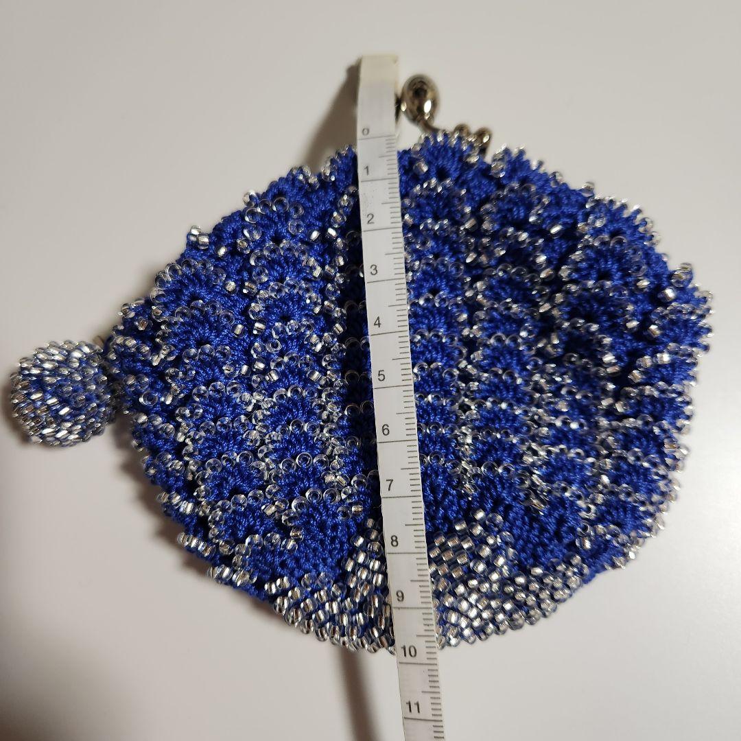 新品未使用　kinaka キナカ　ガラスビーズ　がま口　財布　小物入　青　ブルー