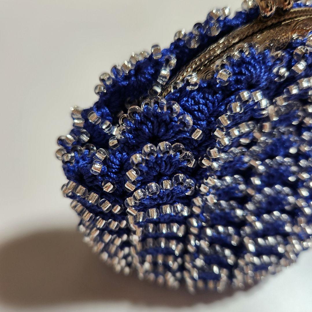 新品未使用　kinaka キナカ　ガラスビーズ　がま口　財布　小物入　青　ブルー