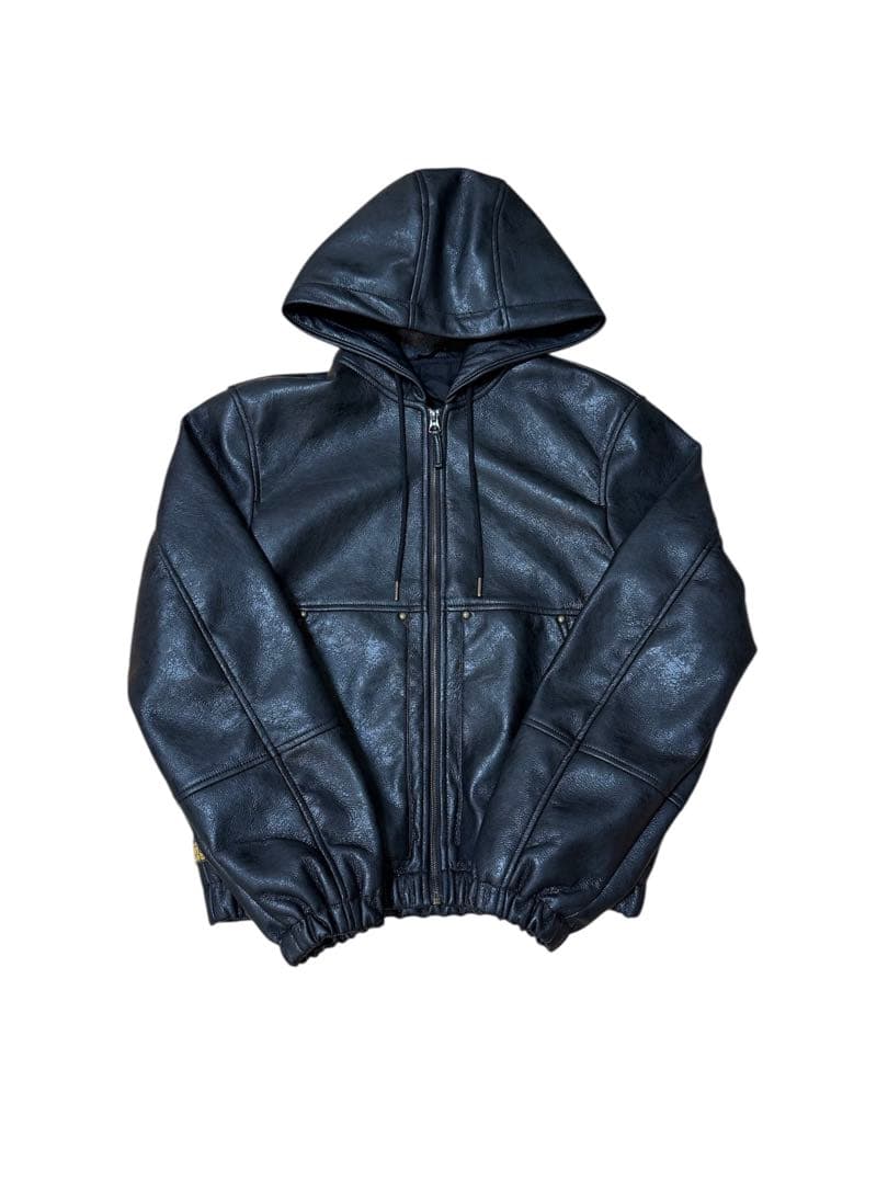 新品未使用 フェイクレザー フーデッド ジャケット Sサイズ