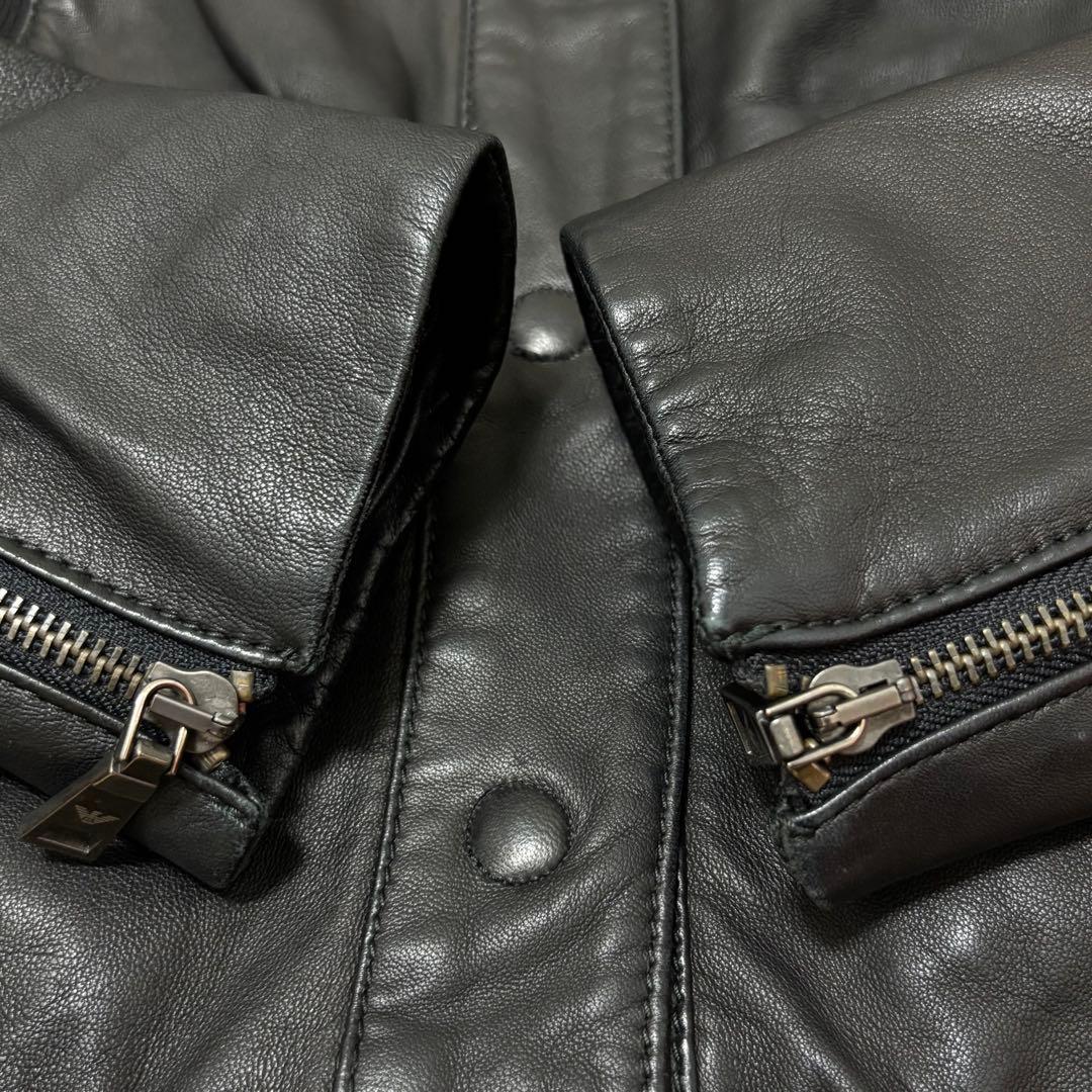 エンポリオアルマーニ レザージャケット L ライダース ラムレザー ニット 黒