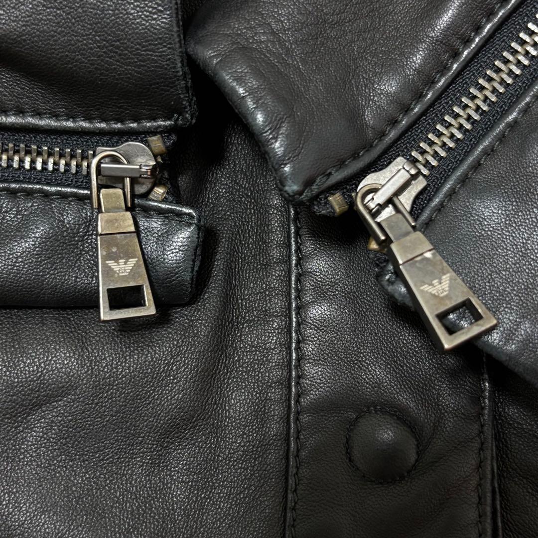 エンポリオアルマーニ レザージャケット L ライダース ラムレザー ニット 黒