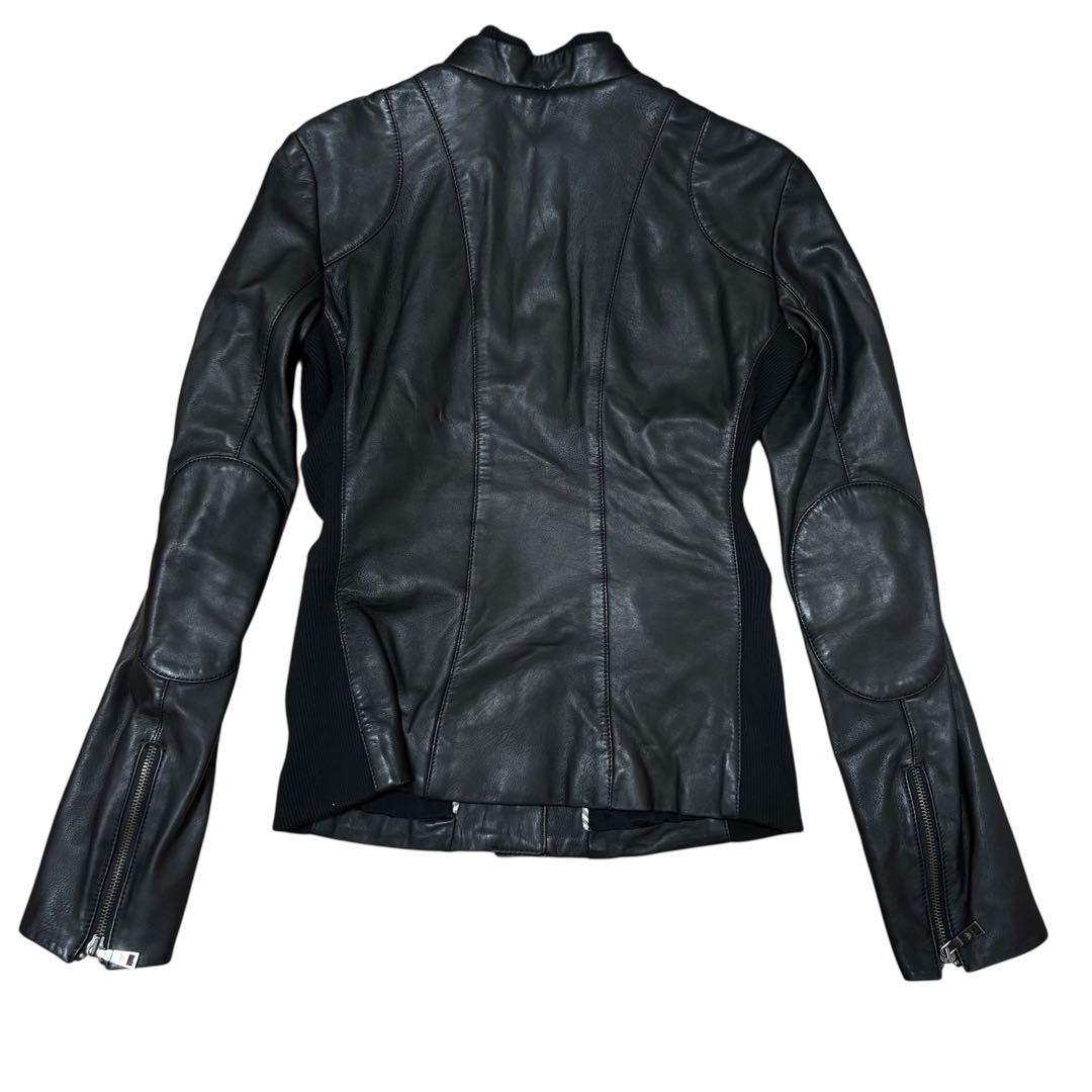 エンポリオアルマーニ レザージャケット L ライダース ラムレザー ニット 黒