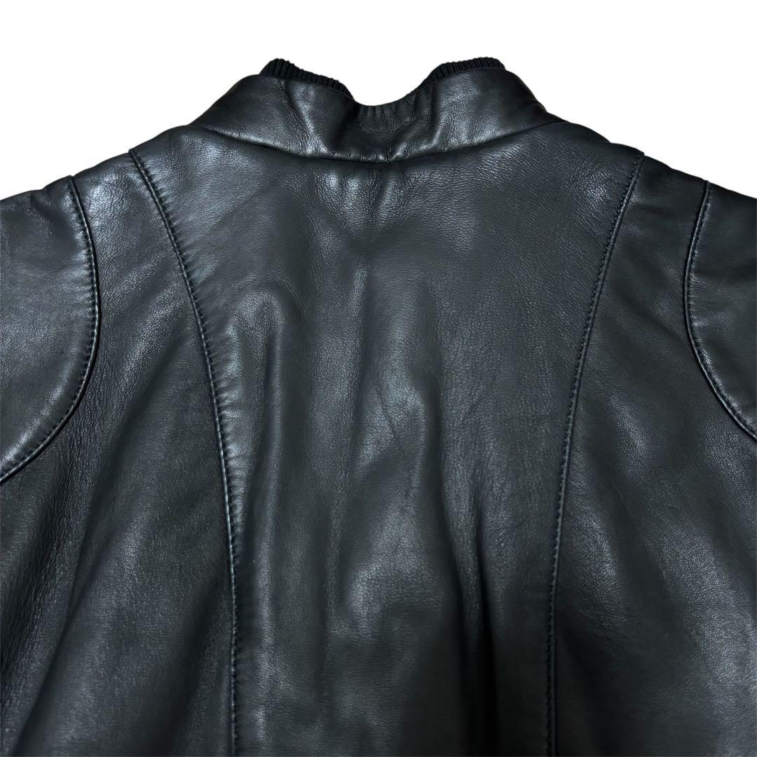 エンポリオアルマーニ レザージャケット L ライダース ラムレザー ニット 黒