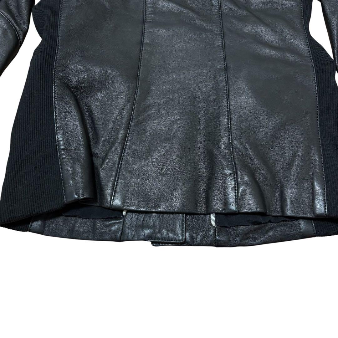 エンポリオアルマーニ レザージャケット L ライダース ラムレザー ニット 黒