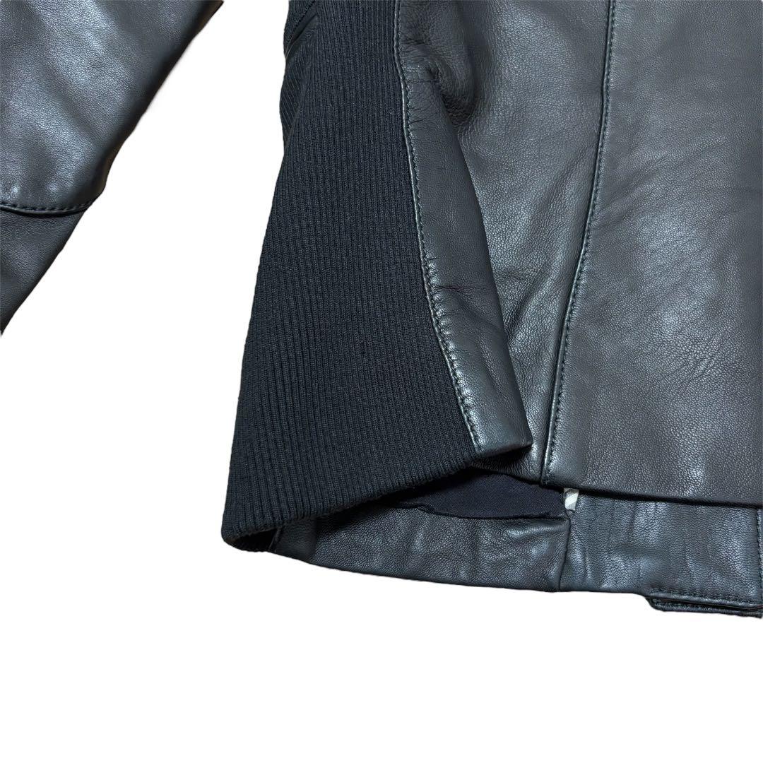 エンポリオアルマーニ レザージャケット L ライダース ラムレザー ニット 黒