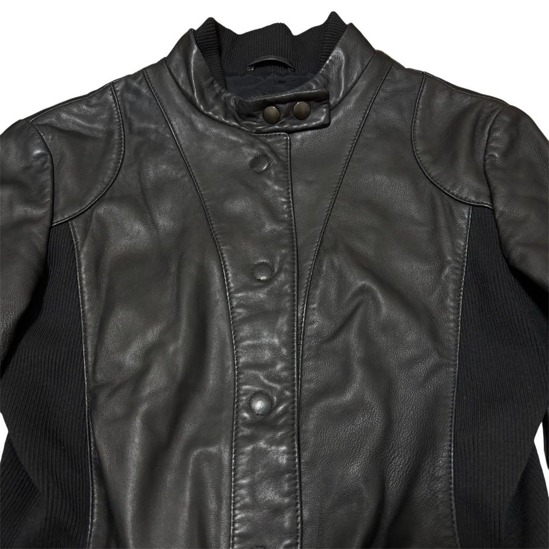 エンポリオアルマーニ レザージャケット L ライダース ラムレザー ニット 黒
