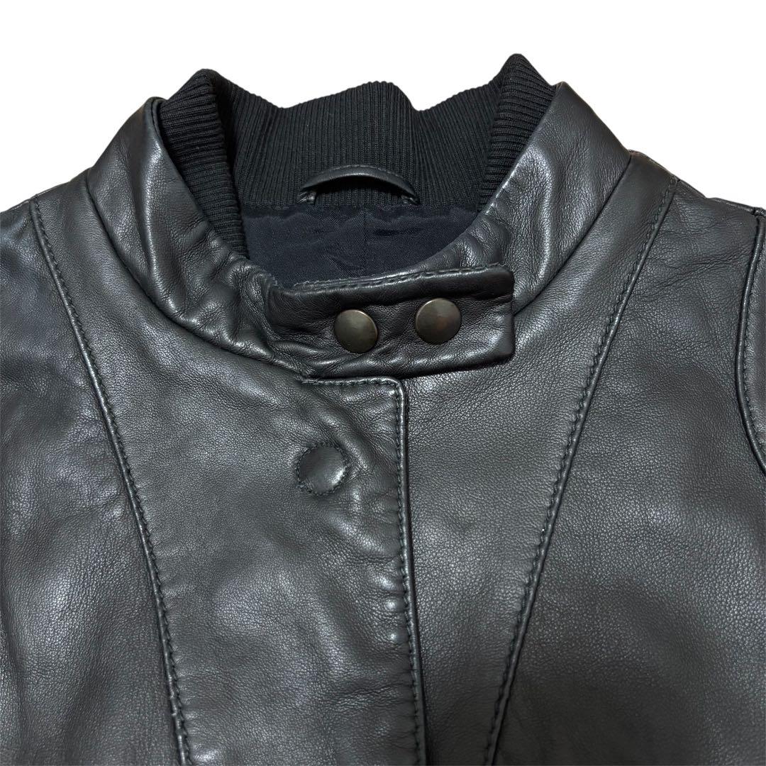 エンポリオアルマーニ レザージャケット L ライダース ラムレザー ニット 黒