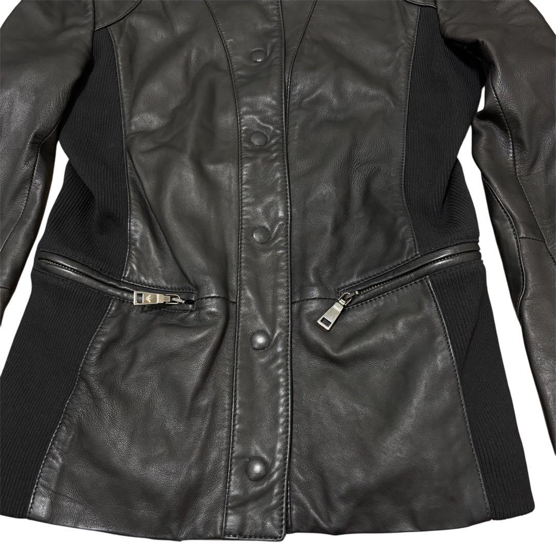 エンポリオアルマーニ レザージャケット L ライダース ラムレザー ニット 黒