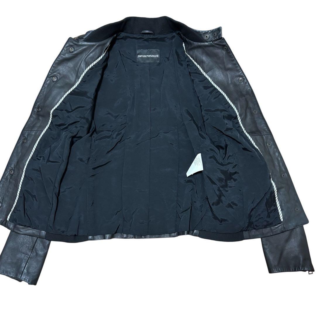 エンポリオアルマーニ レザージャケット L ライダース ラムレザー ニット 黒