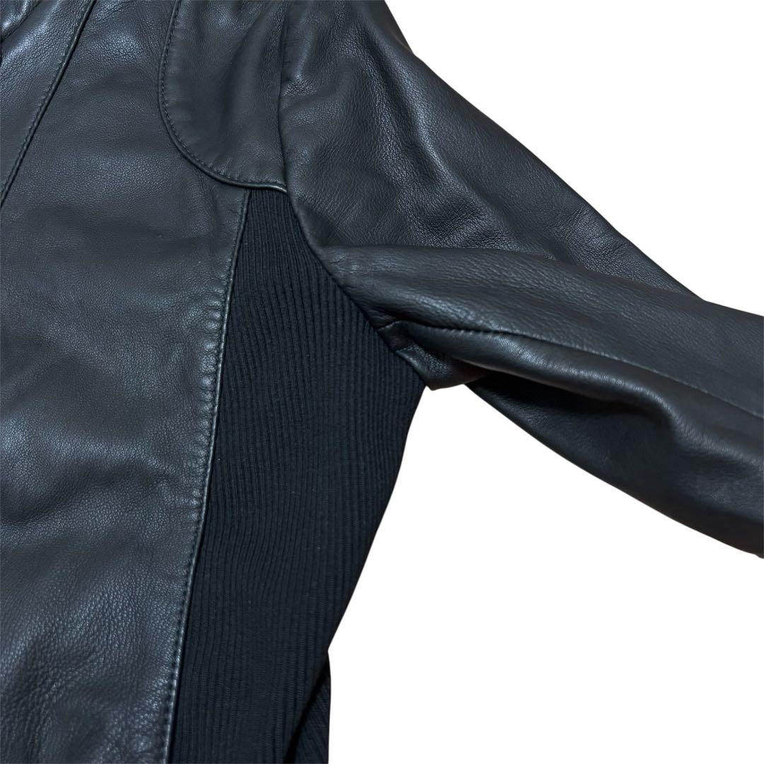 エンポリオアルマーニ レザージャケット L ライダース ラムレザー ニット 黒